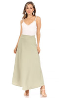 Solid, high waisted, A-line, midi skirt