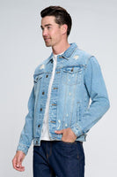 Men's Light Blue Denim Jacket with Distressed