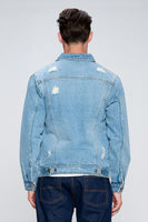 Men's Light Blue Denim Jacket with Distressed