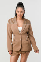 TAUPE TRENDY SKIRT JACKET SET