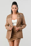 TAUPE TRENDY SKIRT JACKET SET