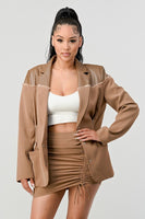 TAUPE TRENDY SKIRT JACKET SET