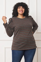 Plus Shirred Puff Sleeve Stripe Top