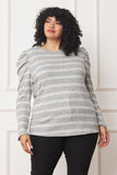 Plus Shirred Puff Sleeve Stripe Top