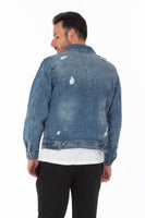 Men's Medium Blue Denim Jacket with Distressed