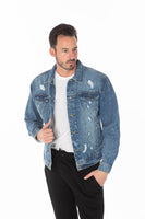 Men's Medium Blue Denim Jacket with Distressed