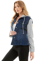 Spendex Ladies Denim Jacket with  Fleece Hoodie