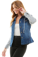 Spendex Ladies Denim Jacket with  Fleece Hoodie