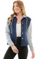 Spendex Ladies Denim Jacket with  Fleece Hoodie