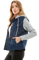 Spendex Ladies Denim Jacket with  Fleece Hoodie