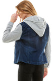 Spendex Ladies Denim Jacket with  Fleece Hoodie