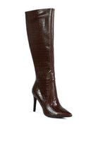 Indulgent High Heeled Croc Calf Boots