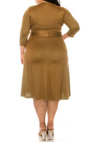 Plus size, solid faux wrap dress