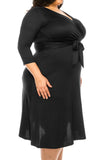 Plus size, solid faux wrap dress