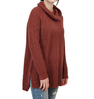 Cowl Neck Oversized Pop-Corn Knit Tunic Sweater