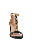 Real Gem T Strap Chain Detail Mid Heel Sandals