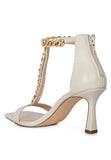 Real Gem T Strap Chain Detail Mid Heel Sandals