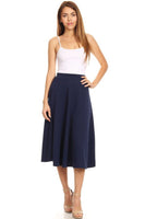 Solid high waisted, A-line, midi skirt