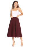 Solid high waisted, A-line, midi skirt