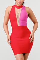 TWO TONE CONTRAST MINI BANDAGE DRESS