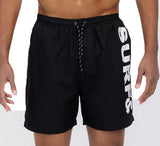 Solid Lined Beach Swim Text Swim Shorts