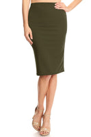 Solid knee length high waisted pencil skirt