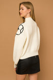 Flower Embroidery Mock Neck Sweater