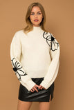 Flower Embroidery Mock Neck Sweater