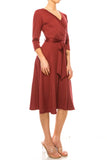 Solid faux wrap dress with deep V-neck