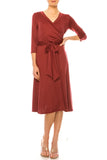 Solid faux wrap dress with deep V-neck