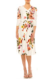 Floral print, faux wrap dress with deep V-neck