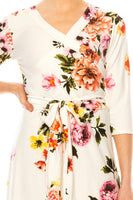 Floral print, faux wrap dress with deep V-neck