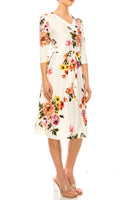 Floral print, faux wrap dress with deep V-neck