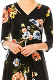 Floral print, faux wrap dress with deep V-neck