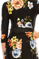 Floral print, faux wrap dress with deep V-neck