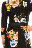 Floral print, faux wrap dress with deep V-neck