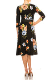 Floral print, faux wrap dress with deep V-neck