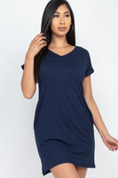 Short Cap Sleeve Pocket Mini T Shirt Dress