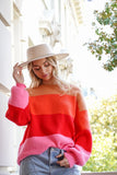 Bold Rainbow Stripe Oversized Chunky Knit Pullover (Matching skirt - WS8535)