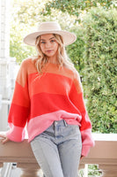 Bold Rainbow Stripe Oversized Chunky Knit Pullover (Matching skirt - WS8535)