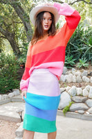 High-Waisted Midi Sweater Multicolor Skirt  (Matching top WN10164)