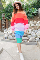 High-Waisted Midi Sweater Multicolor Skirt  (Matching top WN10164)