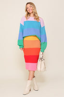 Bold Rainbow Stripe Oversized Chunky Knit Pullover (Matching skirt - WS8535)