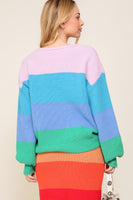 Bold Rainbow Stripe Oversized Chunky Knit Pullover (Matching skirt - WS8535)