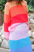 Bold Rainbow Stripe Oversized Chunky Knit Pullover (Matching skirt - WS8535)