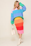 High-Waisted Midi Sweater Multicolor Skirt  (Matching top WN10164)