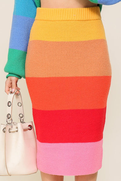 High-Waisted Midi Sweater Multicolor Skirt  (Matching top WN10164)