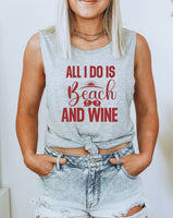 All I Do Is Beach & Wine Plus Size Graphic Print Muscle Tank