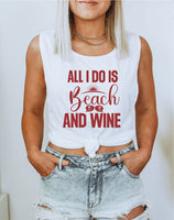 All I Do Is Beach & Wine Plus Size Graphic Print Muscle Tank