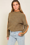 Marled Brown Raglan Sleeve Funnel Neck Sweater